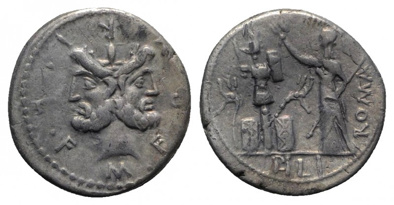 M. Furius L.f. Philus, Rome, 120 BC. AR Denarius (20mm, 3.84g, 1h). Laureate hea...