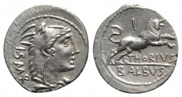 L. Thorius Balbus, Rome, c. 105 BC. AR Denarius (21mm, 3.94g, 6h). Head of Juno Lanuvium r., wearing goat skin. R/ Bull charging r.; I above. Crawford...