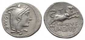 L. Thorius Balbus, Rome, c. 105 BC. AR Denarius (20mm, 3.85g, 5h). Head of Juno Lanuvium r., wearing goat skin. R/ Bull charging r.; T above. Crawford...