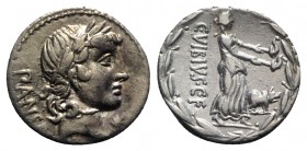 C. Vibius C.f. Pansa, Rome, 90 BC. AR Denarius (18.5mm, 3.84g, 11h). Laureate head of Apollo r.; star below chin. R/ Ceres advancing r., holding torch...