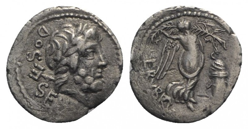 L. Rubrius Dossenus, Rome, 87 BC. AR Quinarius (14.5mm, 1.49g, 11h). Laureate he...