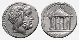 M. Volteius M.f., Rome, 78 BC. AR Denarius (17mm, 3.59g, 2h). Laureate head of Jupiter r. R/ Temple of Jupiter Capitolinus; thunderbolt in pediment. C...