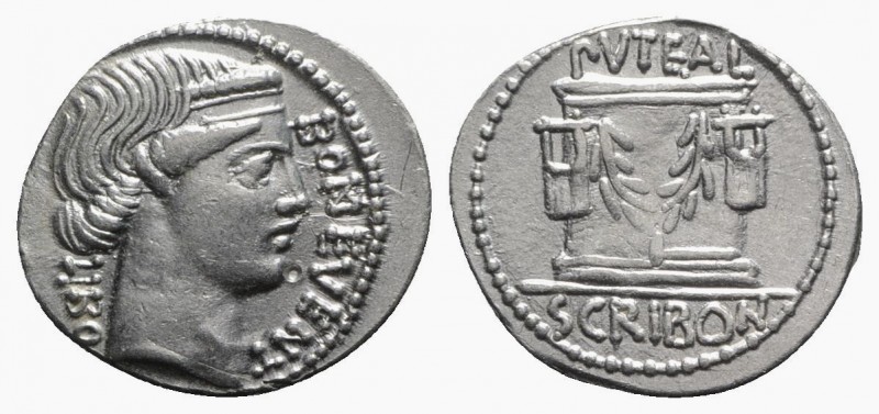 L. Scribonius Libo, Rome, 62 BC. AR Denarius (20mm, 3.77g, 6h). Diademed head of...