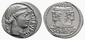 L. Scribonius Libo, Rome, 62 BC. AR Denarius (20mm, 3.77g, 6h). Diademed head of Bonus Eventus r. R/ Puteal Scribonianum (Scribonian wellhead), decora...