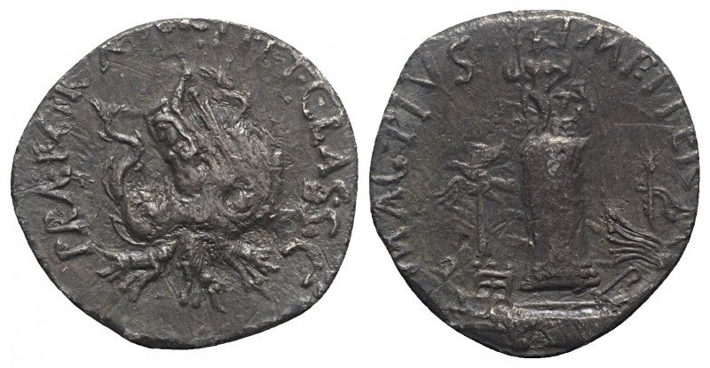 Sextus Pompey, Sicilian mint, 40-39 BC. AR Denarius (18mm, 2.75g, 9h). Quinquere...