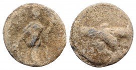 Roman PB Tessera, c. 1st century BC - 1st century AD (18.5mm, 4.24g, 12h). Fortuna standing l., holding rudder and cornucopiae. R/ Two clasped hands. ...