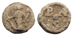 Roman PB Tessera, c. 1st century BC - 1st century AD (12mm, 2.65g, 12h). Fortuna standing l., holding cornucopia and rudder. R/ P (AR) S around centra...