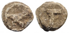 Roman PB Tessera, c. 1st century BC - 1st century AD (15.5mm, 5.03g, 11h). Eagle(?) r. R/ Large T. Near VF