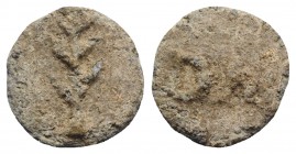 Roman Square PB Tessera, c. 1st century BC - 1st century AD (15mm, 2.56g, 6h). Branch. R/ Large DM. Good Fine