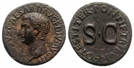 Drusus (Caesar, 19-23). Æ As (28mm, 11.10g, 12h). Rome, 22-3. Bare head l. R/ Legend around large SC. RIC I 45 (Tiberius). Some roughness, near VF