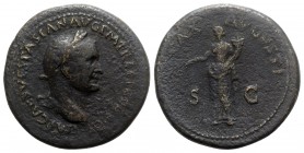 Vespasian (69-79). Æ Sestertius (35mm, 24.73g, 6h). Rome, AD 71. Laureate head r. R/ Pax standing l., holding branch and cornucopia. RIC II 187. Fine ...