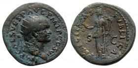 Vespasian (69-79). Æ Dupondius (27mm, 11.58g, 6h). Rome, AD 75. Radiate head r. R/ Felicitas standing l., holding caduceus and cornucopia. RIC II 818....