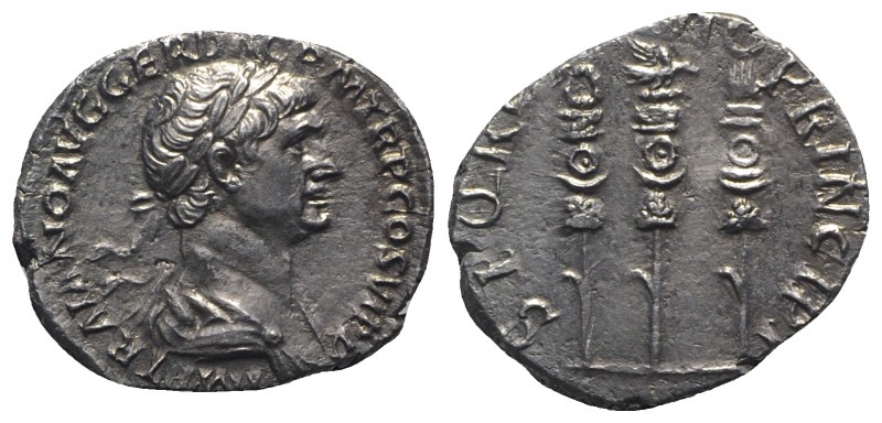 Trajan (98-117). AR Denarius (19mm, 3.24g, 6h). Rome, 113-4. Laureate and draped...