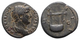 Hadrian (117-138). Æ Semis (18mm, 4.03g, 6h). Rome, 125-8. Laureate and draped bust r. R/ Lyre. RIC II 688. Brown patina, VF - Good VF