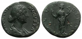 Faustina Junior (Augusta, 147-175). Æ Sestertius (30mm, 18.16g, 6h). Rome, 163-4. Diademed and draped bust r. R/ Fecunditas standing r., holding scept...