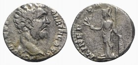 Clodius Albinus (Caesar, 193-195). AR Denarius (16mm, 2.73g, 6h). Rome, 194-5. Bare head r. R/ Helmeted Minerva, standing front, head l., holding oliv...