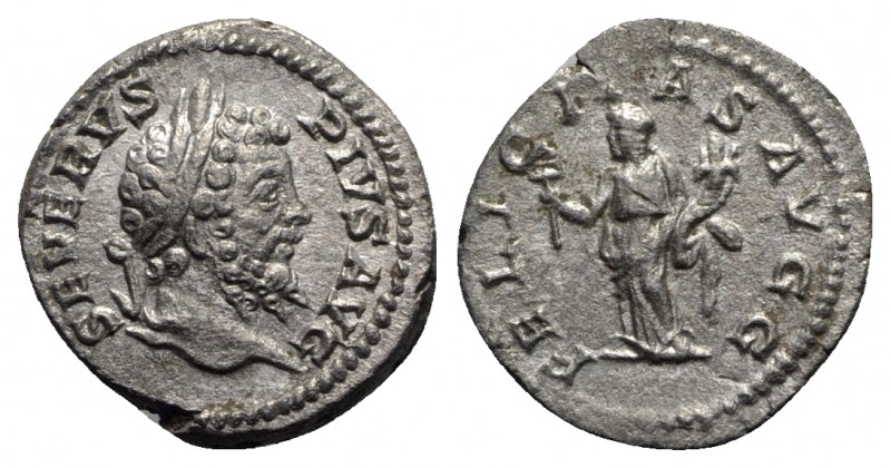 Septimius Severus (193-211). AR Denarius (18mm, 3.15g, 6h). Rome, 202-210. Laure...