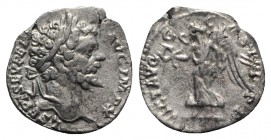 Septimius Severus (193-211). AR Denarius (16mm, 2.83g, 12h). Laodicea, AD 196. Laureate head r. R/ Victory advancing l., holding wreath and palm. RIC ...