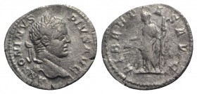Caracalla (198-217). AR Denarius (19mm, 2.18g, 1h). Rome, AD 206. Laureate head r. R/ Libertas standing facing, head l., holding pileus and sceptre. R...