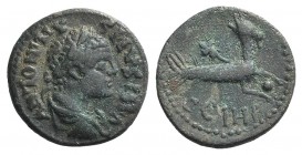 Caracalla (198-217). Mysia, Parium. Æ (23mm, 5.89g, 7h). Laureate, draped and cuirassed bust r. R/ Capricorn r., with globe between hooves and cornuco...