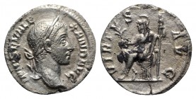 Severus Alexander (222-235). AR Denarius (18mm, 1.73g, 6h). Rome, AD 230. Laureate head r. R/ Virtus seated l. on cuirass, holding branch and sceptre....