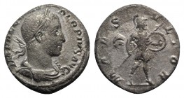 Severus Alexander (222-235). AR Denarius (17mm, 3.39g, 12h). Rome, AD 232. Laureate, draped and cuirassed bust r. R/ Mars advancing r., holding spear ...