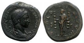 Severus Alexander (222-235). Æ Sestertius (33mm, 27.10g, 12h). Rome, AD 225. Laureate and draped bust r. R/ Fides standing l., holding signum in each ...