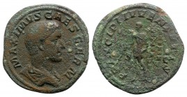 Maximus (Caesar, 235/6-238). Æ Sestertius (32mm, 21.65g, 1h). Rome, 236-7. Bareheaded and draped bust r. R/ Maximus as Princeps Iuventutis standing l....