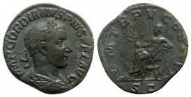 Gordian III (238-244). Æ Sestertius (29mm, 19.69g, 12h). Rome, AD 242. Laureate, draped and cuirassed bust r. R/ Apollo seated l., holding branch and ...