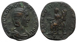 Otacilia Severa (Augusta, 244-249). Æ Sestertius (28mm, 16.09g, 12h). Rome, AD 246. Draped bust r., wearing stephane. R/ Concordia seated l., holding ...