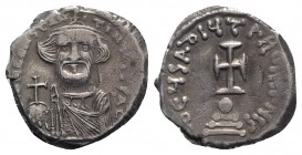 Constans II (641-668). AR Hexagram (22mm, 6.30g, 6h). Constantinople, 650-654. Crowned and draped bust facing, holding globus cruciger. R/ Cross poten...