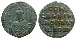 Constantine VII and Romanus I (913-959). Æ 40 Nummi (24mm, 6.03g, 6h). Constantinople. Facing bust, wearing crown and loros, holding labarum and globu...
