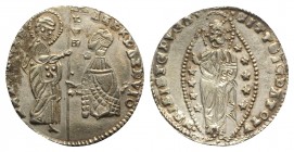 Crusaders, Chios. Maona Society, c. 1347-1385. Pale AV Ducat (22mm, 3.44g, 12h). Imitating Venice issue of Andrea Dandolo. S. Marco standing r. and Do...