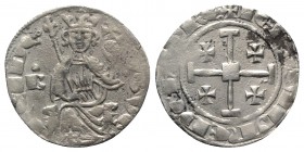 Crusaders, Lusignan Kingdom of Cyprus. Hugh IV (1324-1359). AR Gros Grand (25mm, 4.31g, 12h). Nicosia. Hugh seated facing, holding lis-tipped sceptre ...