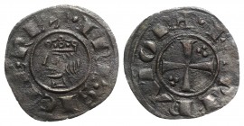 Italy, Brindisi. Federico II (1197-1250). BI Denaro, AD 1225 (19mm, 0.59g, 4h). Crowned head l. R/ Cross; three pellets in firse and third quarter. Sp...