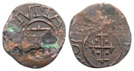 Italy, Gaeta. Anonymous issue, c. 12nd-13th century. Æ Follaro (21mm, 3.44g). Castle. R/ Cross with pellet in each quarter. CNI 1/2; Travaini 437; MEC...