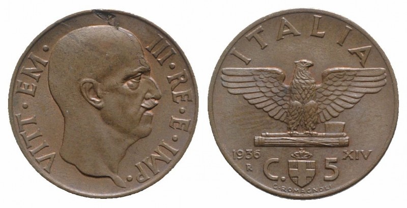 Italy, Regno d'Italia. Vittorio Emanuele III (1900-1943). 5 Centesimi 1936, Roma...