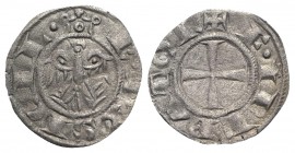 Italy, Sicily, Messina. Federico II (1197-1250). BI Denaro, AD 1221 (18mm, 0.58g, 9h). Cross. R/ Eagle facing, head l. Spahr 107; MIR 89. Silvered, VF...