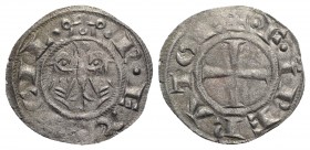 Italy, Sicily, Messina. Federico II (1197-1250). BI Denaro, AD 1221 (19mm, 0.65g, 6h). Cross. R/ Eagle facing, head l. Spahr 107; MIR 89. VF