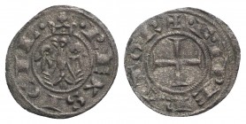 Italy, Sicily, Messina. Federico II (1197-1250). BI Half Denaro, AD 1221 (14mm, 0.49g, 6h). Cross. R/ Eagle facing, head l. Spahr 108; MIR 110. Scarce...