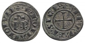 Italy, Sicily, Messina. Federico II (1197-1250). BI Denaro, AD 1246 (18mm, 0.84g, 3h). IP. R/ Cross. Spahr 137; MIR 101. Silvering, Good VF