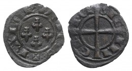 Italy, Sicily, Messina or Brindisi. Carlo I d'Angiò (1266-1282). BI Denaro (15mm, 0.72g). Four fleur-de-lis. R/ Cross. Spahr 41. Good VF