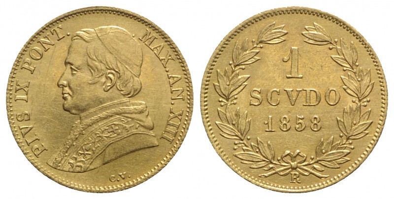Papal, Pio IX (1846-1878). AV Scudo 1858 XIII, Roma (16mm, 1.72g, 6h). Pagani 38...