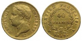 France, Napoleon Bonaparte (1804-1814). AV 40 Francs 1812 (26mm, 12.90g, 6h). Friedberg 541; Gadoury 1084. VF