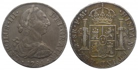 Mexico, Carlos III (1759-1788). AR 8 Reales 1784 (38mm, 26.78g, 12h). Calicó 936. Good VF