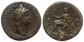 Nero (54-68). Æ "Sestertius" (34mm, 25.00g, 6h). “Paduan” medal. Later cast after Giovanni da Cavino. Laureate head r. R/ Roma seated l., on pile of a...