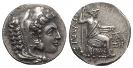 Aitolian League, c. 279-260 BC. Fake Tetradrachm (26mm, 15.03g, 9h). Head of Herakles r., wearing lion's skin headdress. R/ Aitolos seated r. on a Mac...