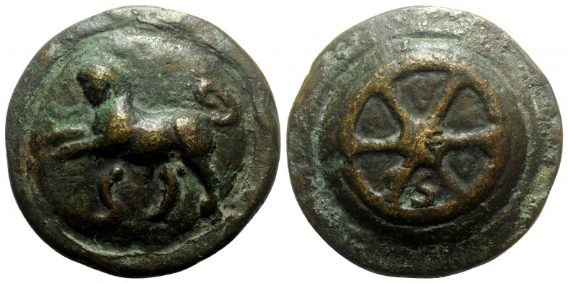 Roman Republic, Anonymous, Rome, c. 230 BC. Fake Cast Æ Semis (53mm, 120.89g). B...