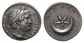 Hadrian (117-138). Fake Denarius (16mm, 3.05g, 10h). Rome, 124-8. Laureate bust r., slight drapery. R/ Star above crescent moon. Cf. RIC II 200. Moder...