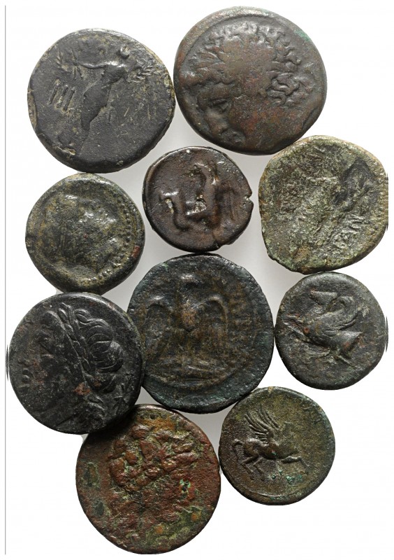 Lot of 10 Greek Æ coins, including Magna Graecia and Sicily. Lot sold as is, no ...